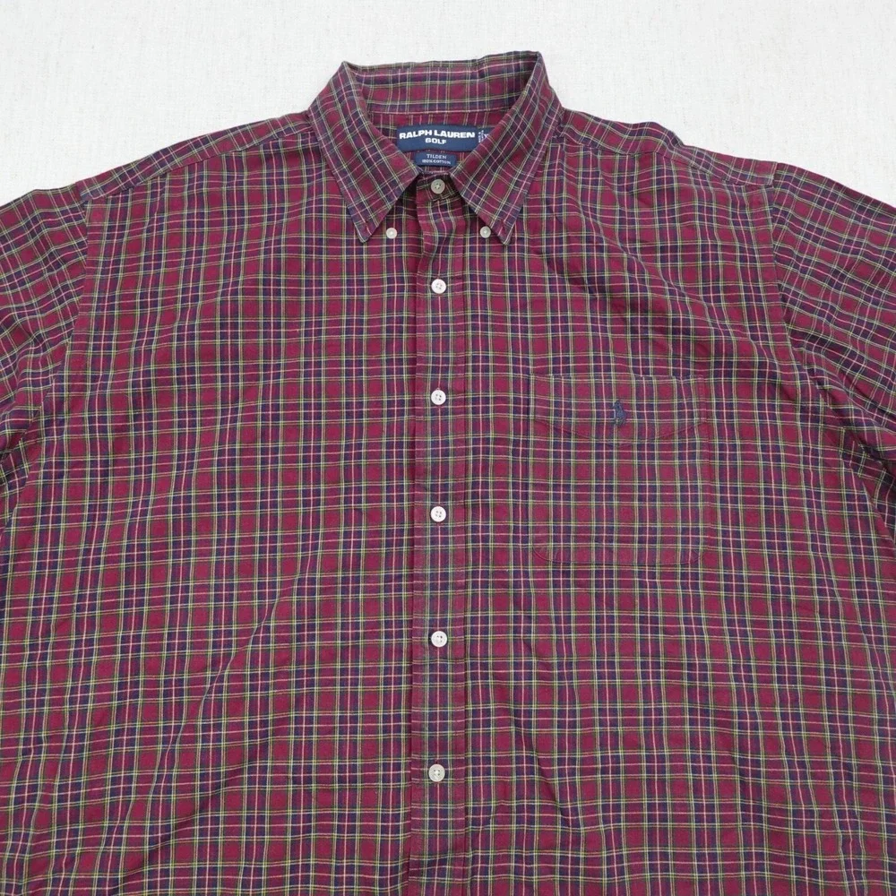 Ralph Lauren Golf Tilden Button Down Shirt XXL Red Plaid Tartan Long Sleeve Y2K - Picture 2 of 10